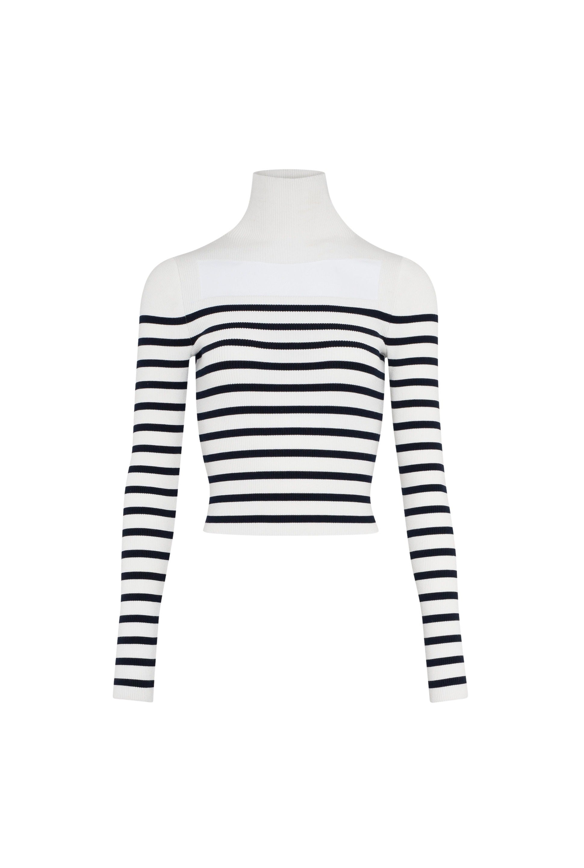 Pull marinière à col roulé - White & Navy