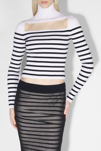 Pull marinière à col roulé - White & Navy