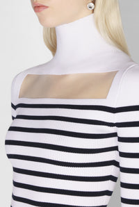 Pull marinière à col roulé - White & Navy