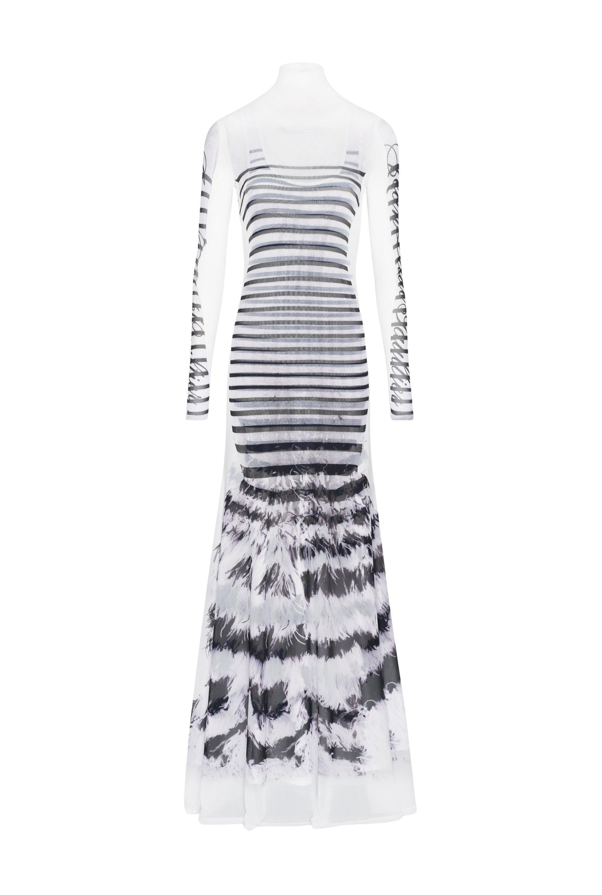 Robe longue marinière imprimée - White & Navy & Black
