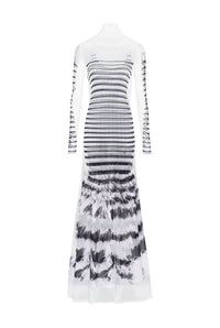 Robe longue marinière imprimée - White & Navy & Black