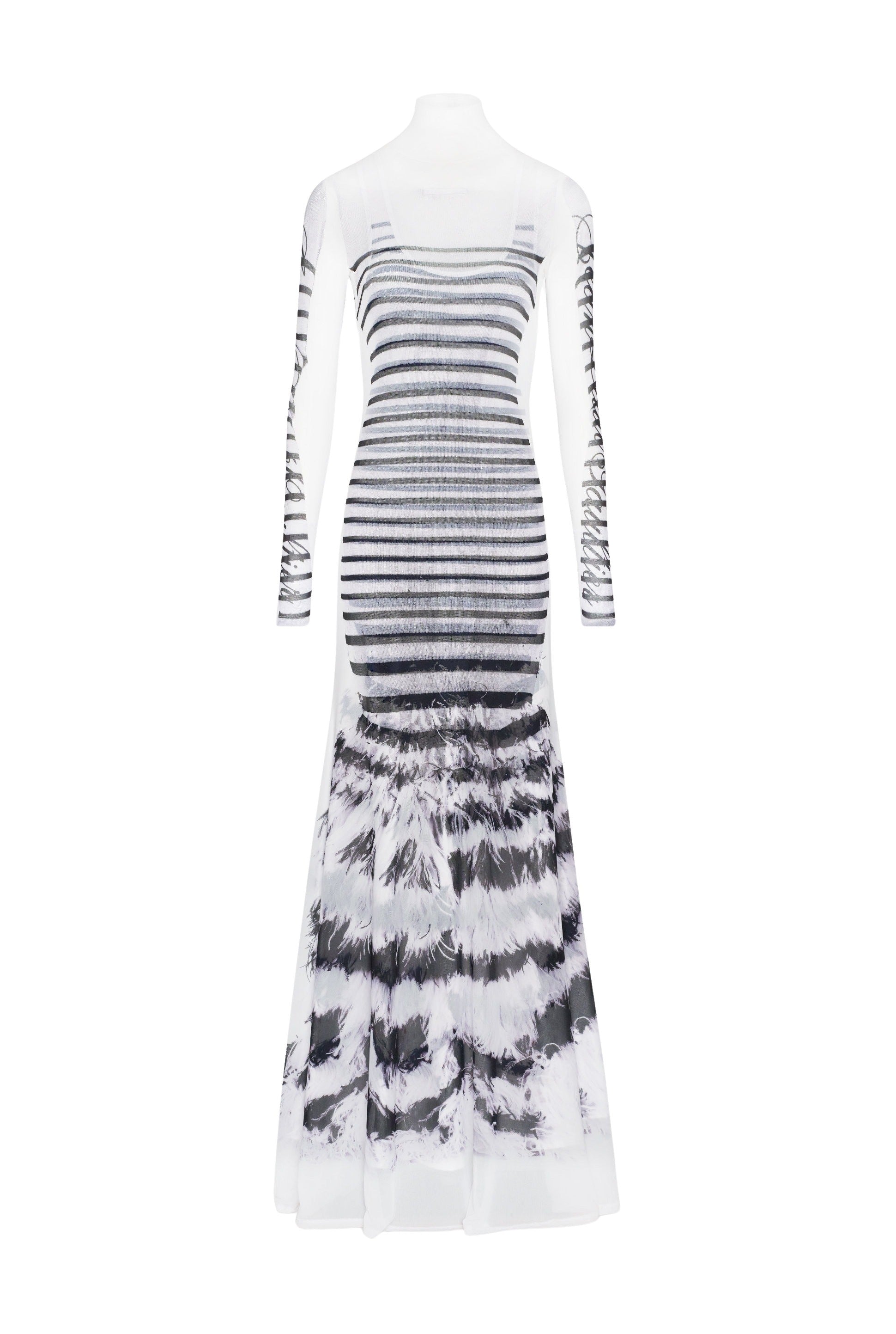 Robe longue marinière imprimée - White & Navy & Black