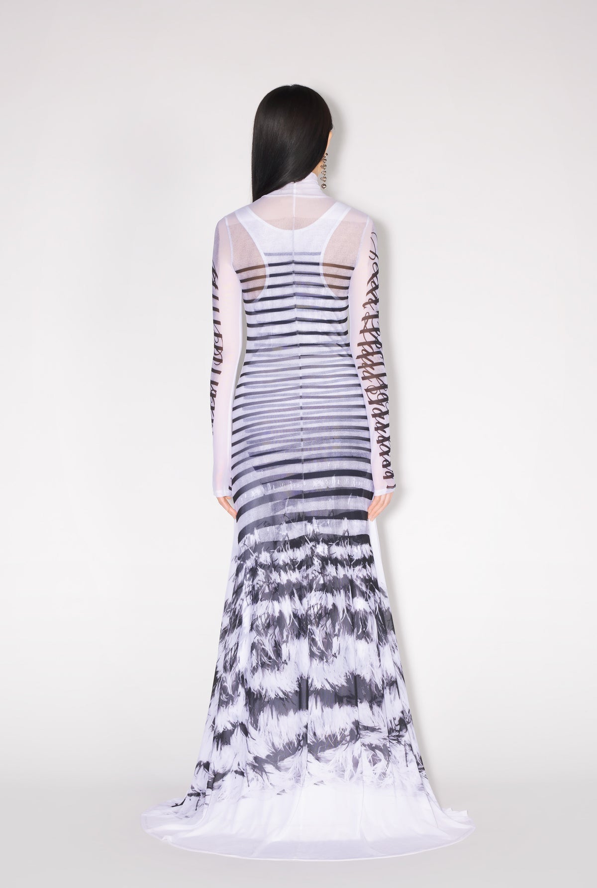 Robe longue marinière imprimée - White & Navy & Black