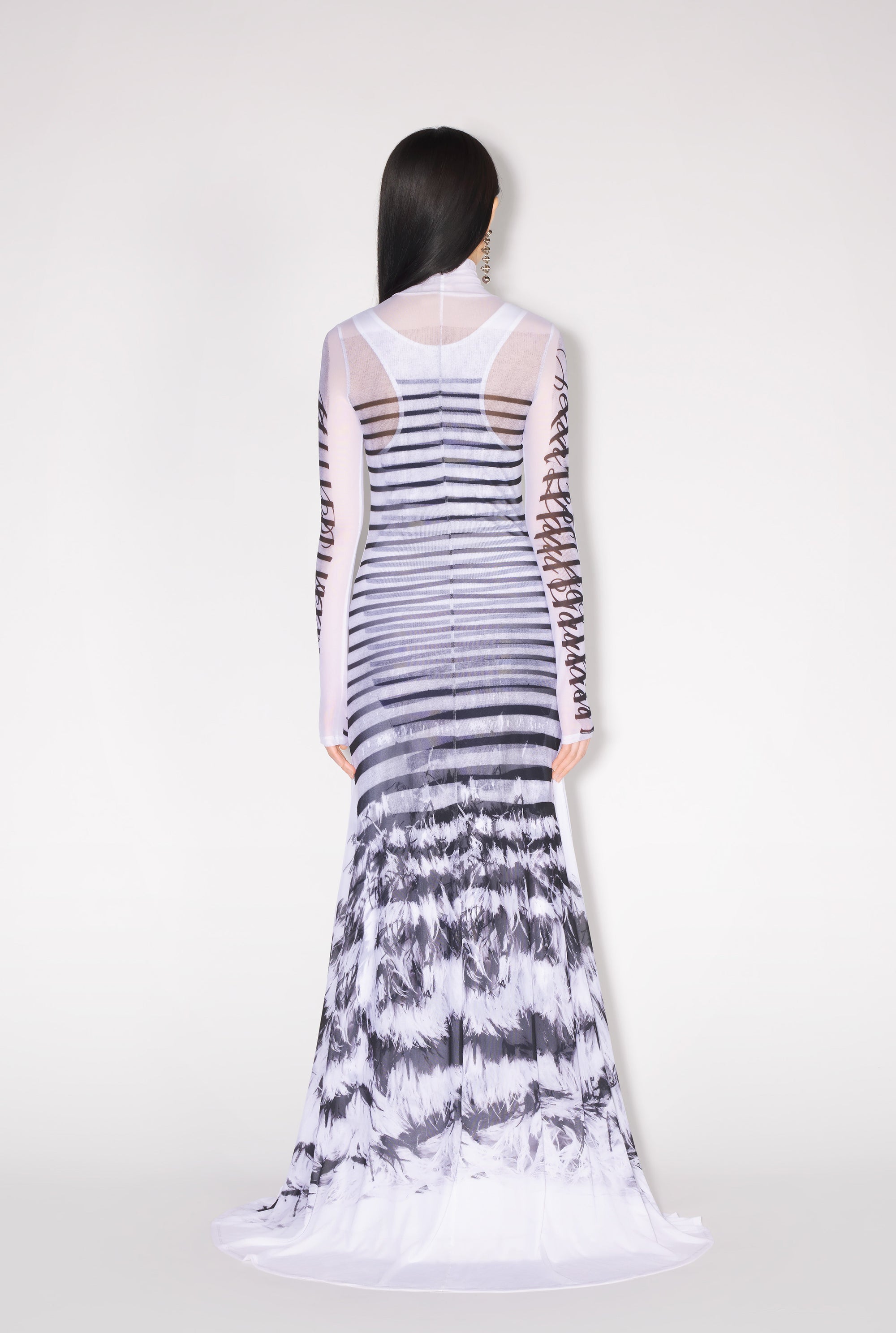 Robe longue marinière imprimée - White & Navy & Black
