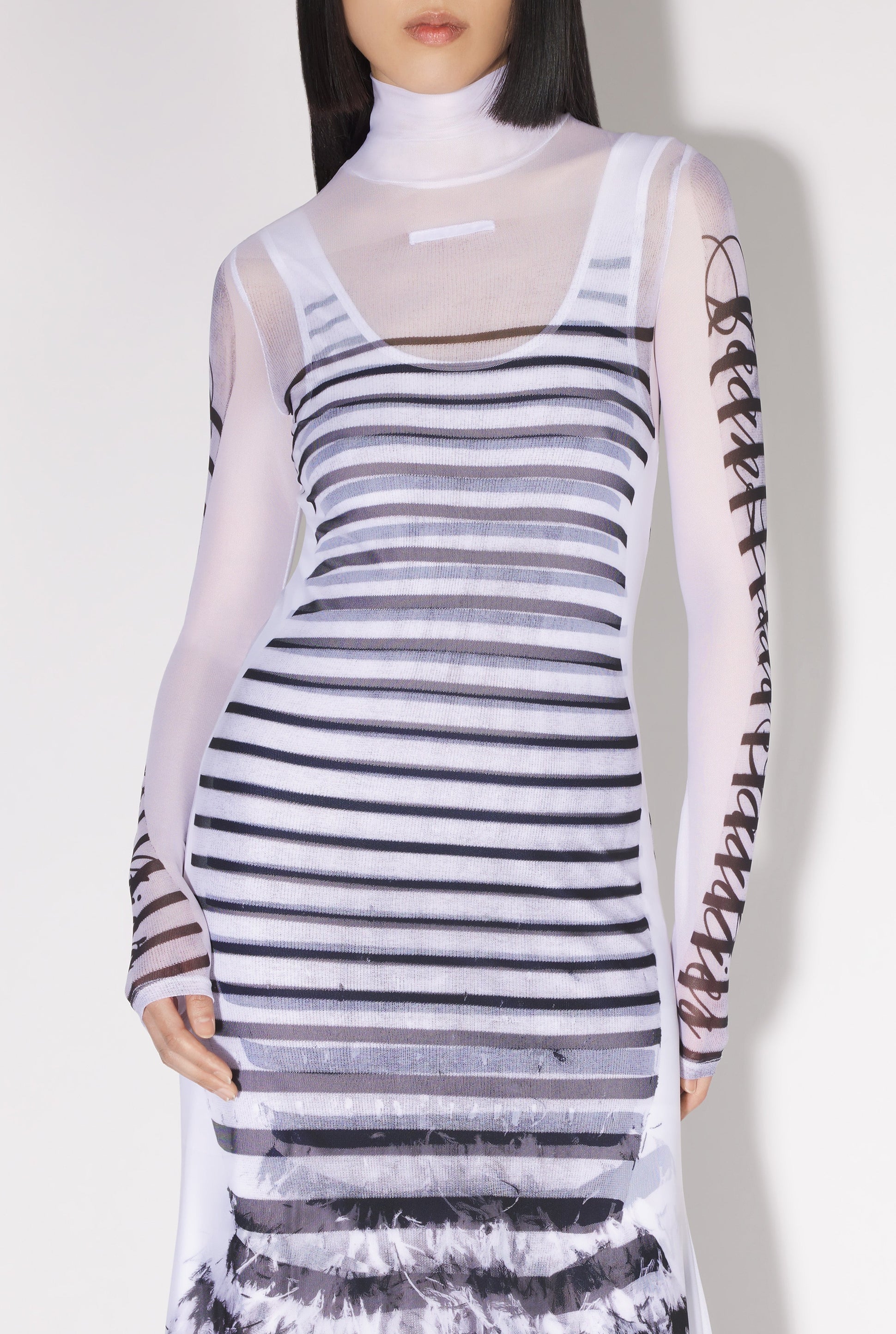 Robe longue marinière imprimée - White & Navy & Black