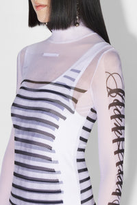 Robe longue marinière imprimée - White & Navy & Black