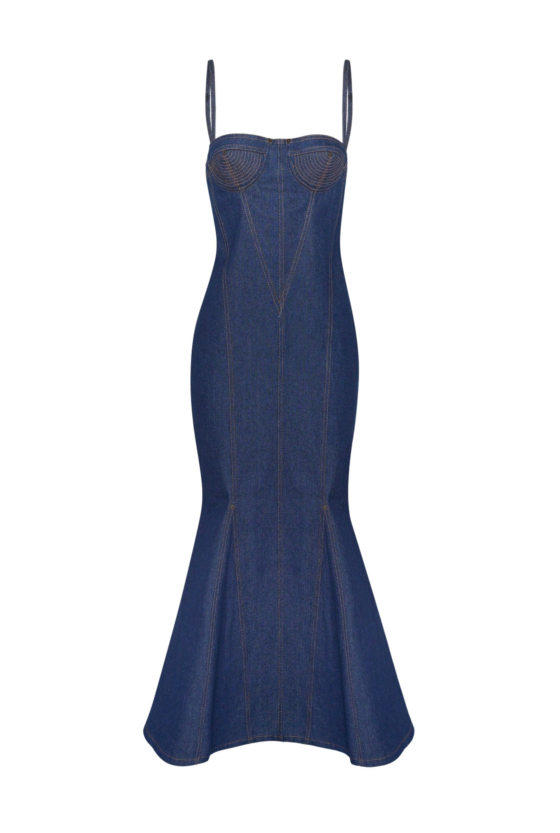 Robe cintrée à bretelles en denim - Indigo