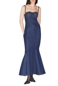 Robe cintrée à bretelles en denim - Indigo