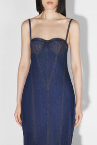 Robe cintrée à bretelles en denim - Indigo