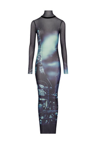 Robe longue imprimée en tulle - Navy & Lightblue