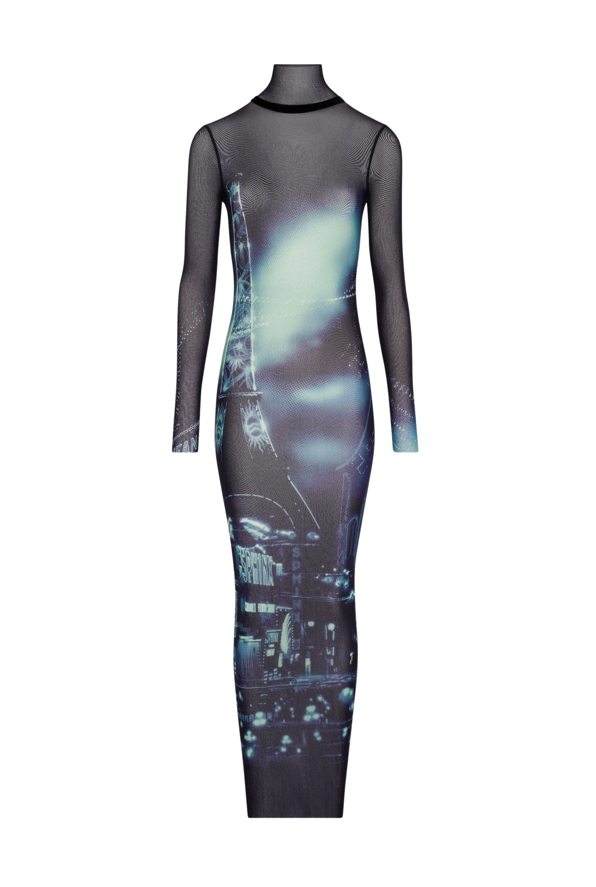 Robe longue imprimée en tulle - Navy & Lightblue