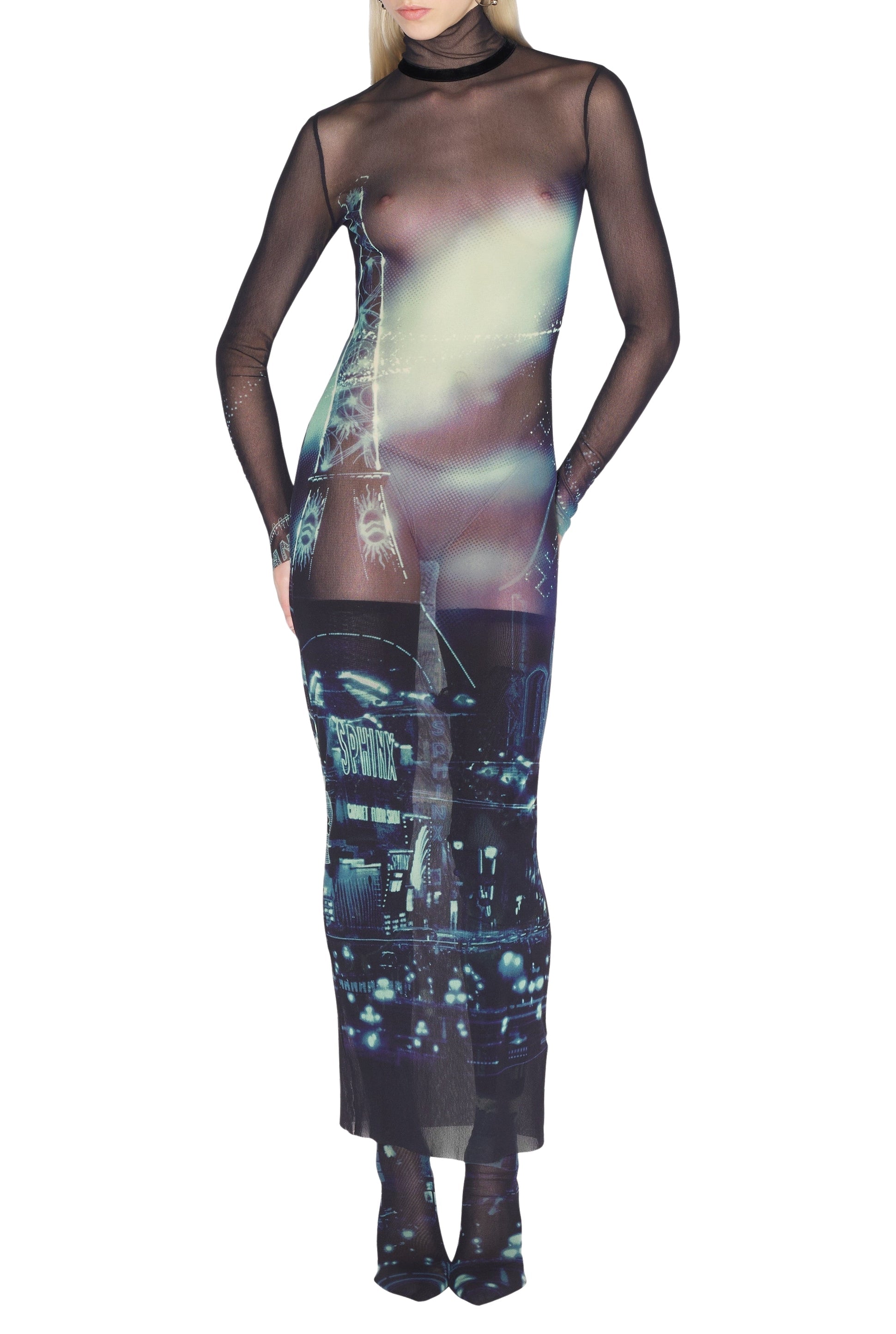 Robe longue imprimée en tulle - Navy & Lightblue