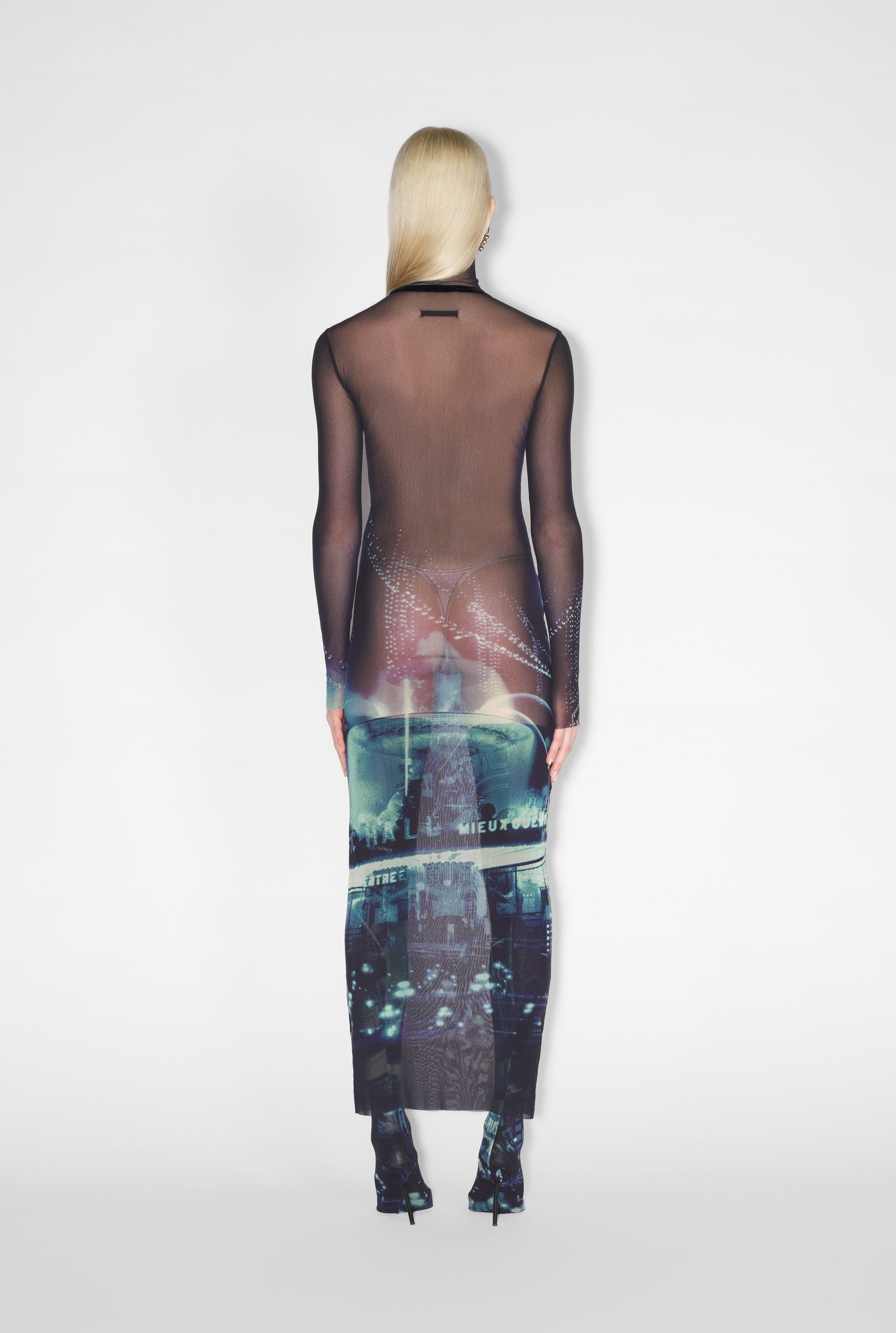 Robe longue imprimée en tulle - Navy & Lightblue