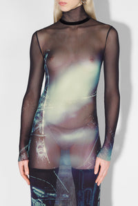 Robe longue imprimée en tulle - Navy & Lightblue