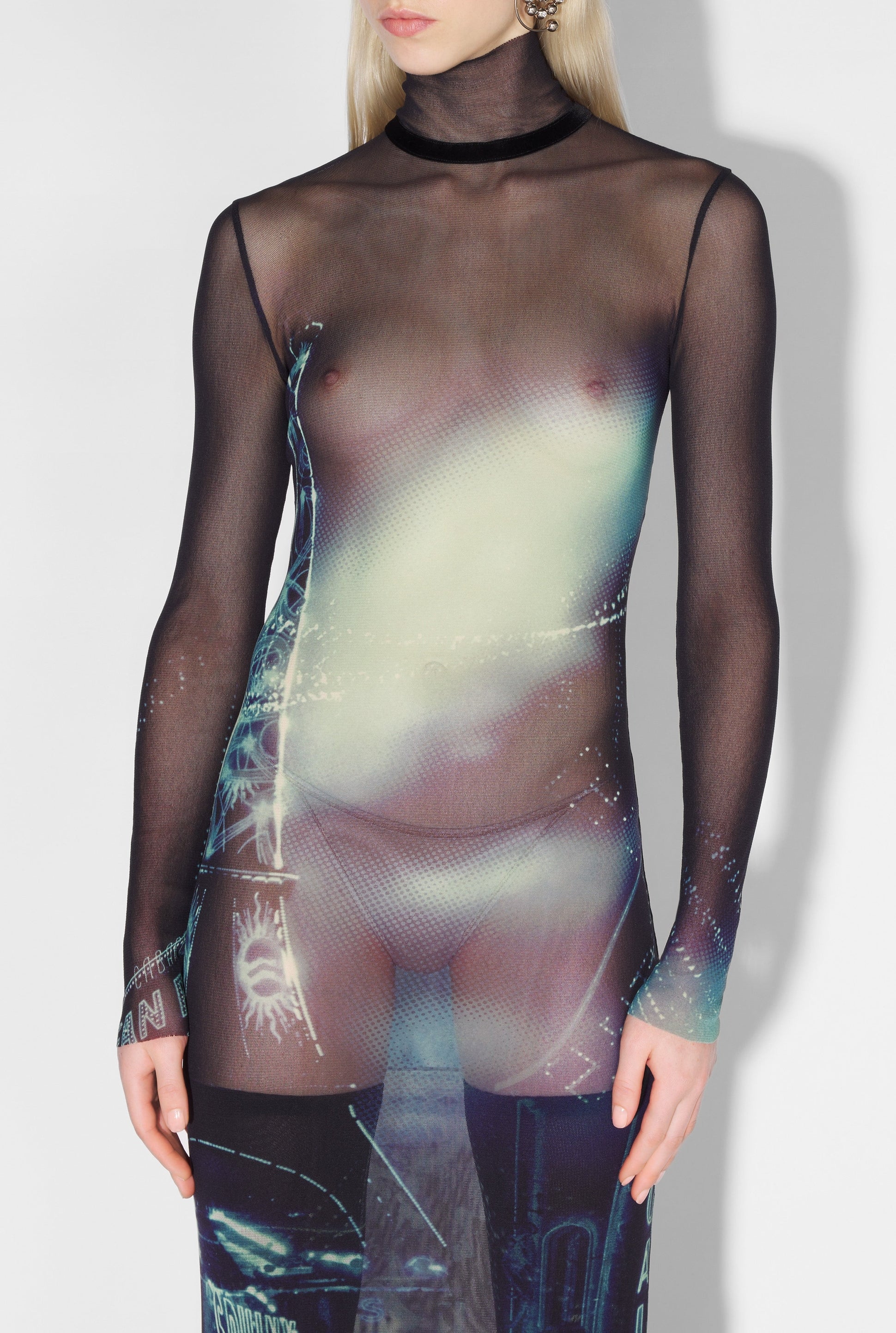 Robe longue imprimée en tulle - Navy & Lightblue