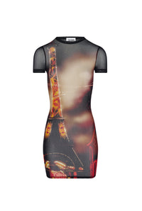Robe courte imprimée en tulle - Black & Red & Orange