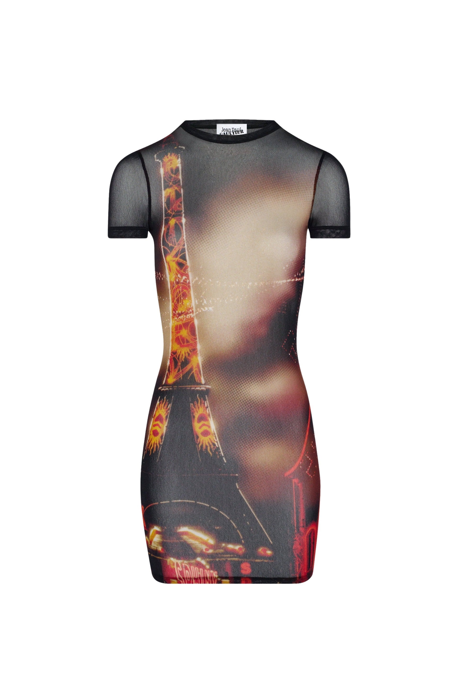 Robe courte imprimée en tulle - Black & Red & Orange