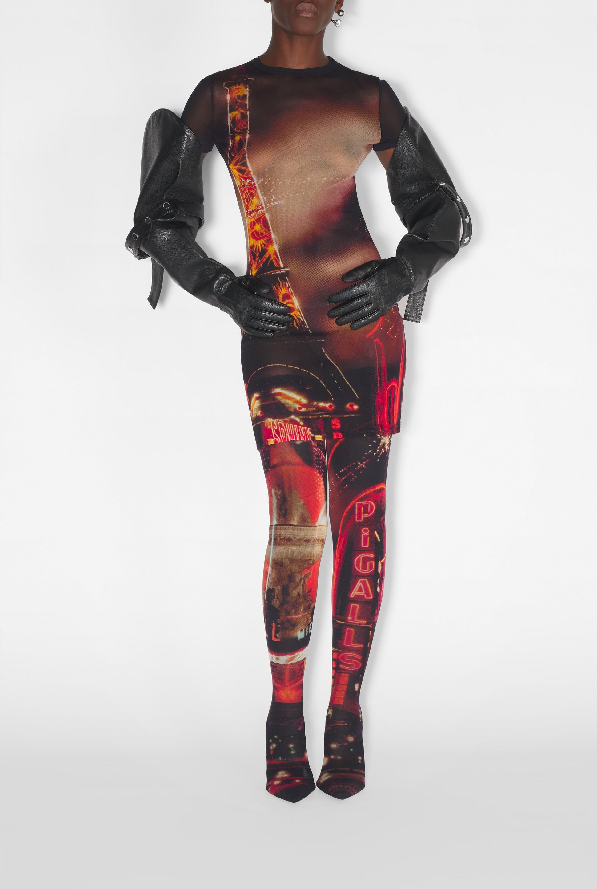 Robe courte imprimée en tulle - Black & Red & Orange