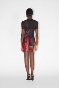 Robe courte imprimée en tulle - Black & Red & Orange