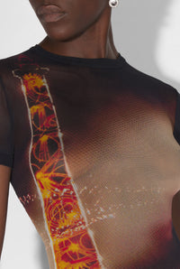 Robe courte imprimée en tulle - Black & Red & Orange