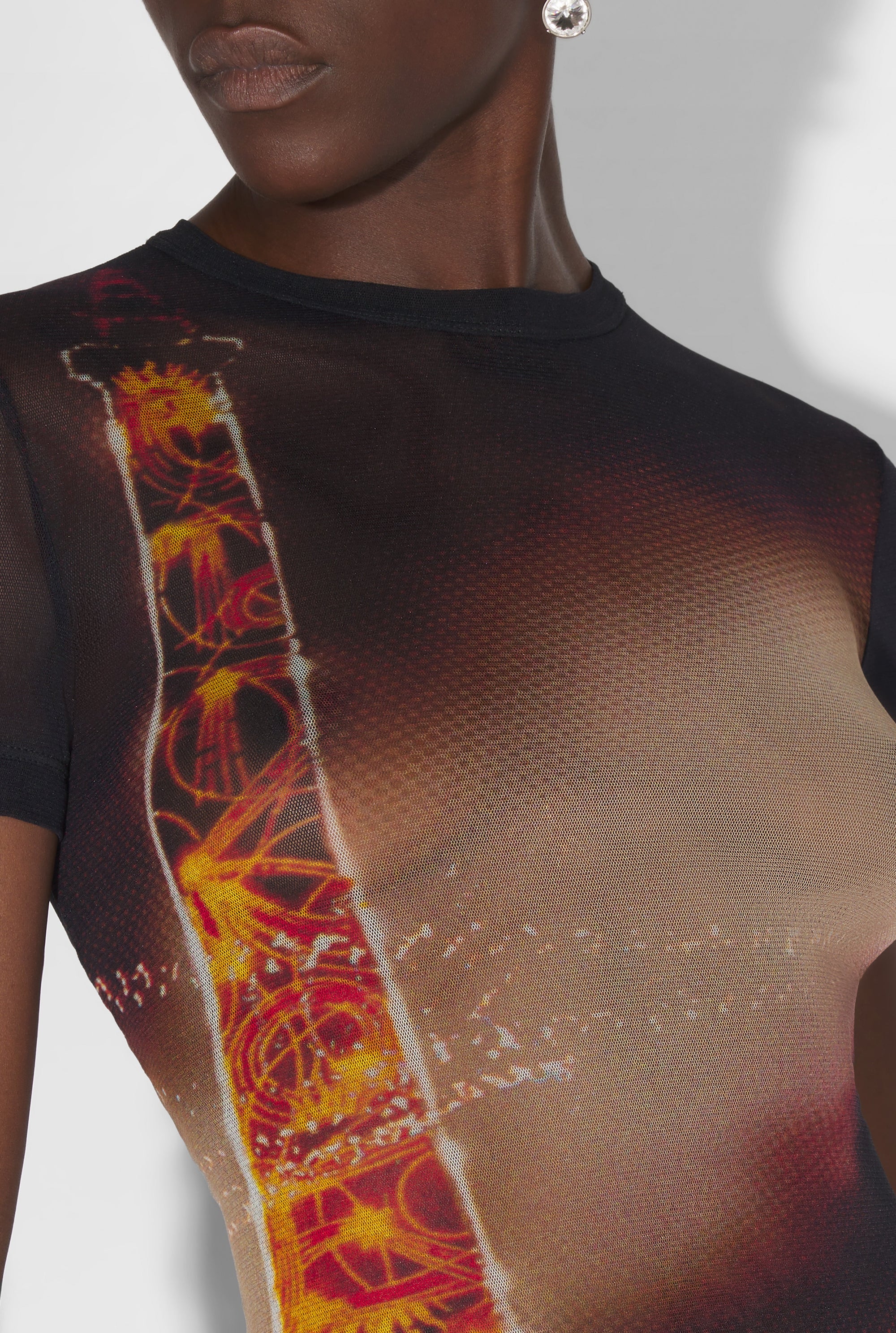Robe courte imprimée en tulle - Black & Red & Orange