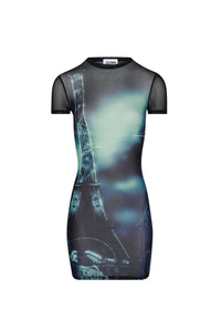 Robe courte imprimée en tulle - Navy & Lightblue