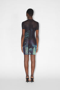 Robe courte imprimée en tulle - Navy & Lightblue