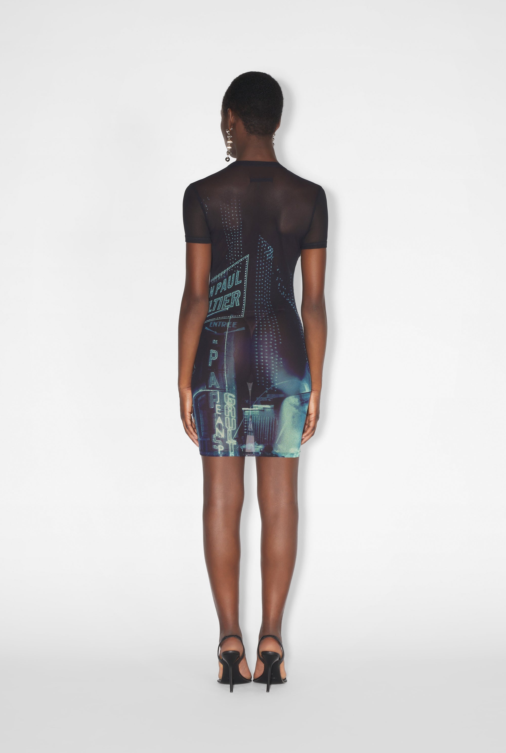 Robe courte imprimée en tulle - Navy & Lightblue