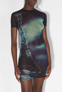 Robe courte imprimée en tulle - Navy & Lightblue