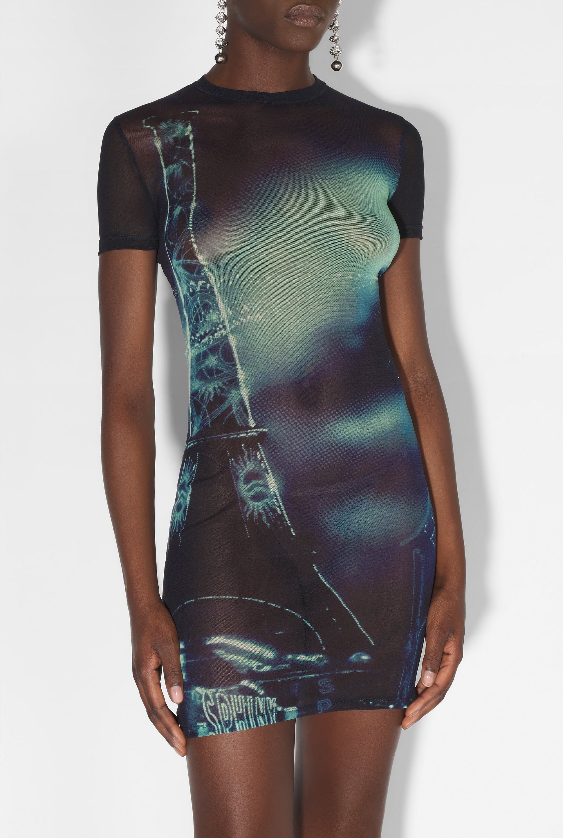 Robe courte imprimée en tulle - Navy & Lightblue