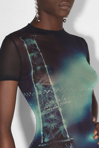 Robe courte imprimée en tulle - Navy & Lightblue