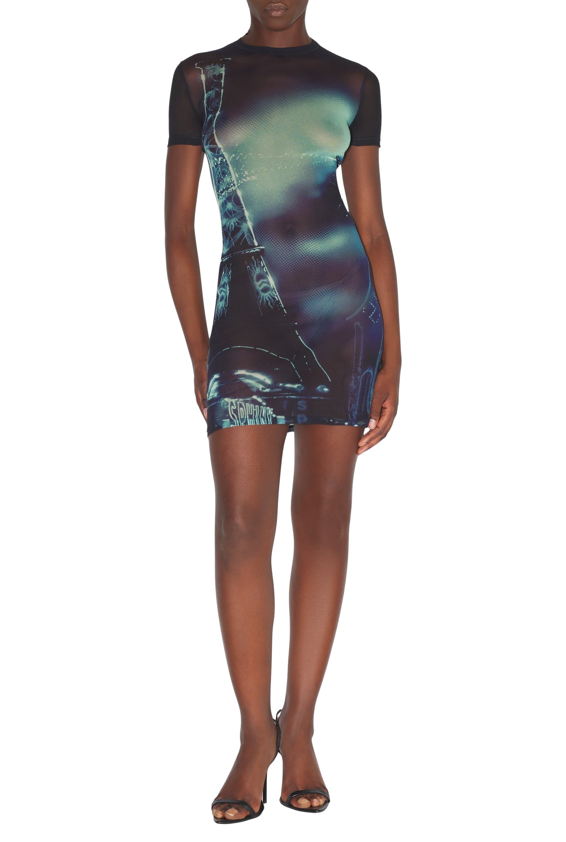 Robe courte imprimée en tulle - Navy & Lightblue