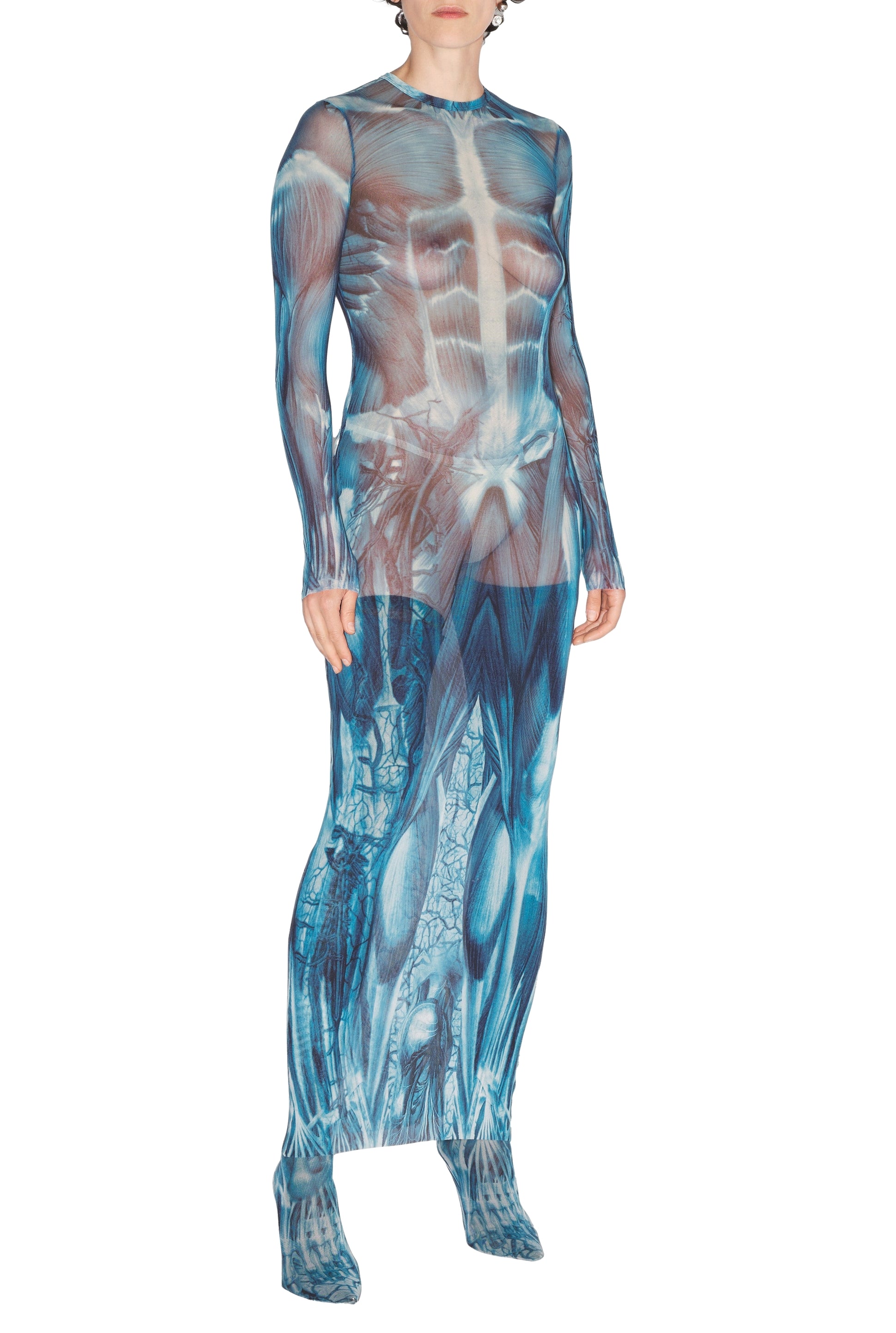 Robe longue Écorchée - Blue & Light Blue & White
