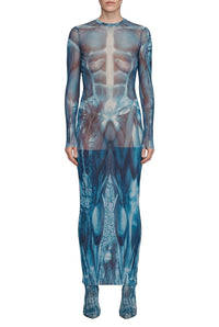 Flayed maxi dress - Blue & Light Blue & White