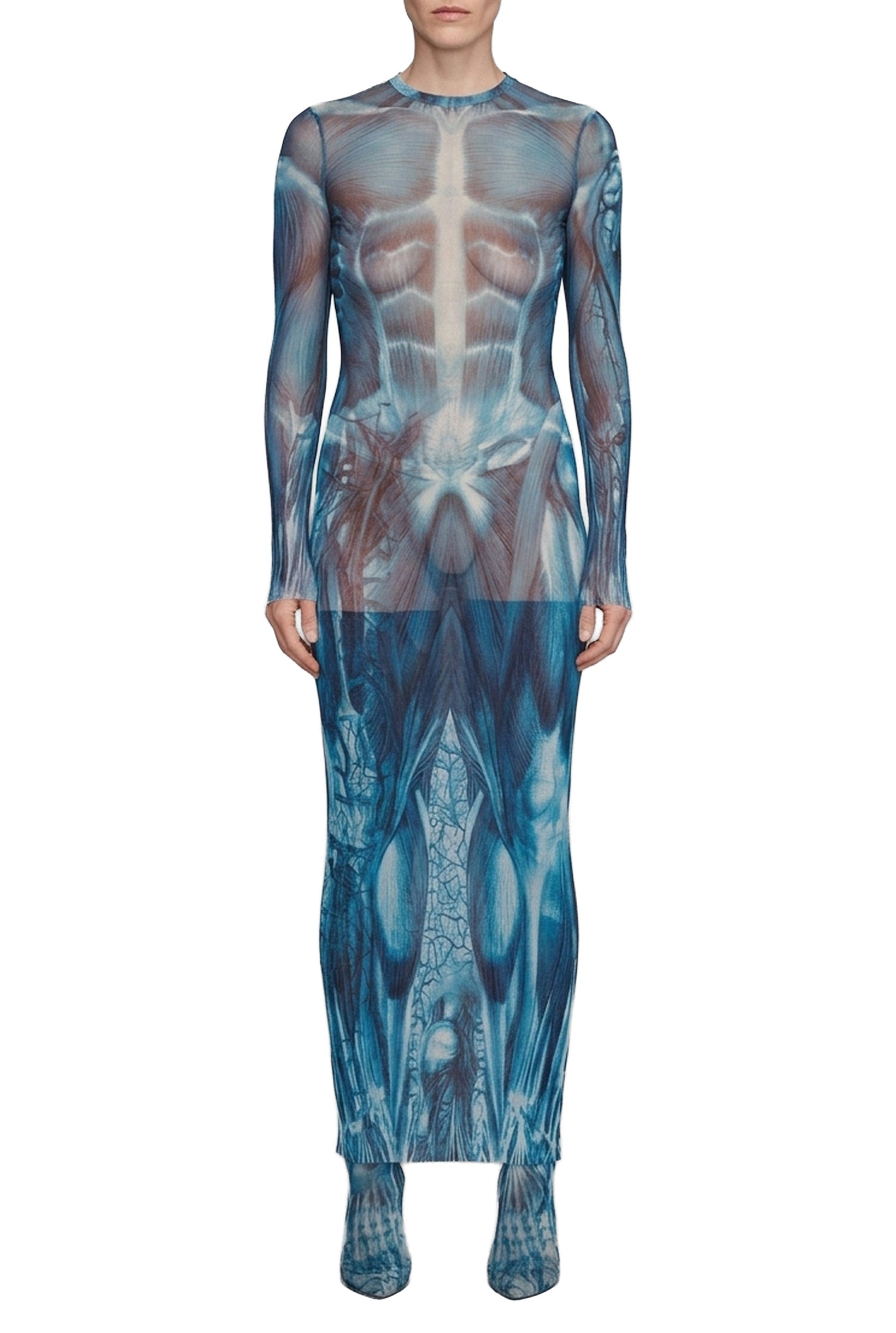 Flayed maxi dress - Blue & Light Blue & White