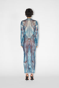 Robe longue Écorchée - Blue & Light Blue & White