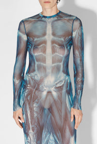 Robe longue Écorchée - Blue & Light Blue & White