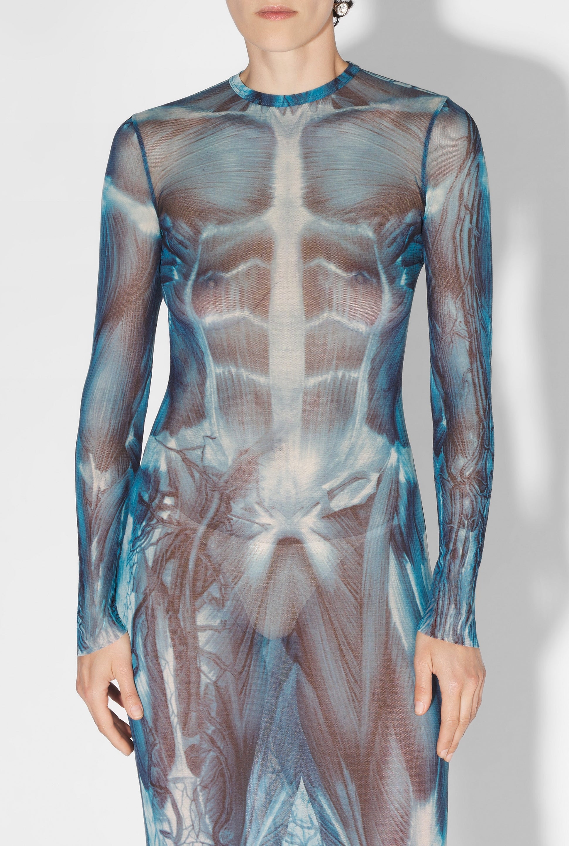 Robe longue Écorchée - Blue & Light Blue & White