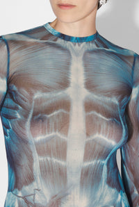 Robe longue Écorchée - Blue & Light Blue & White