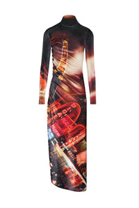 Robe longue imprimée en velours - Black & Red & Orange