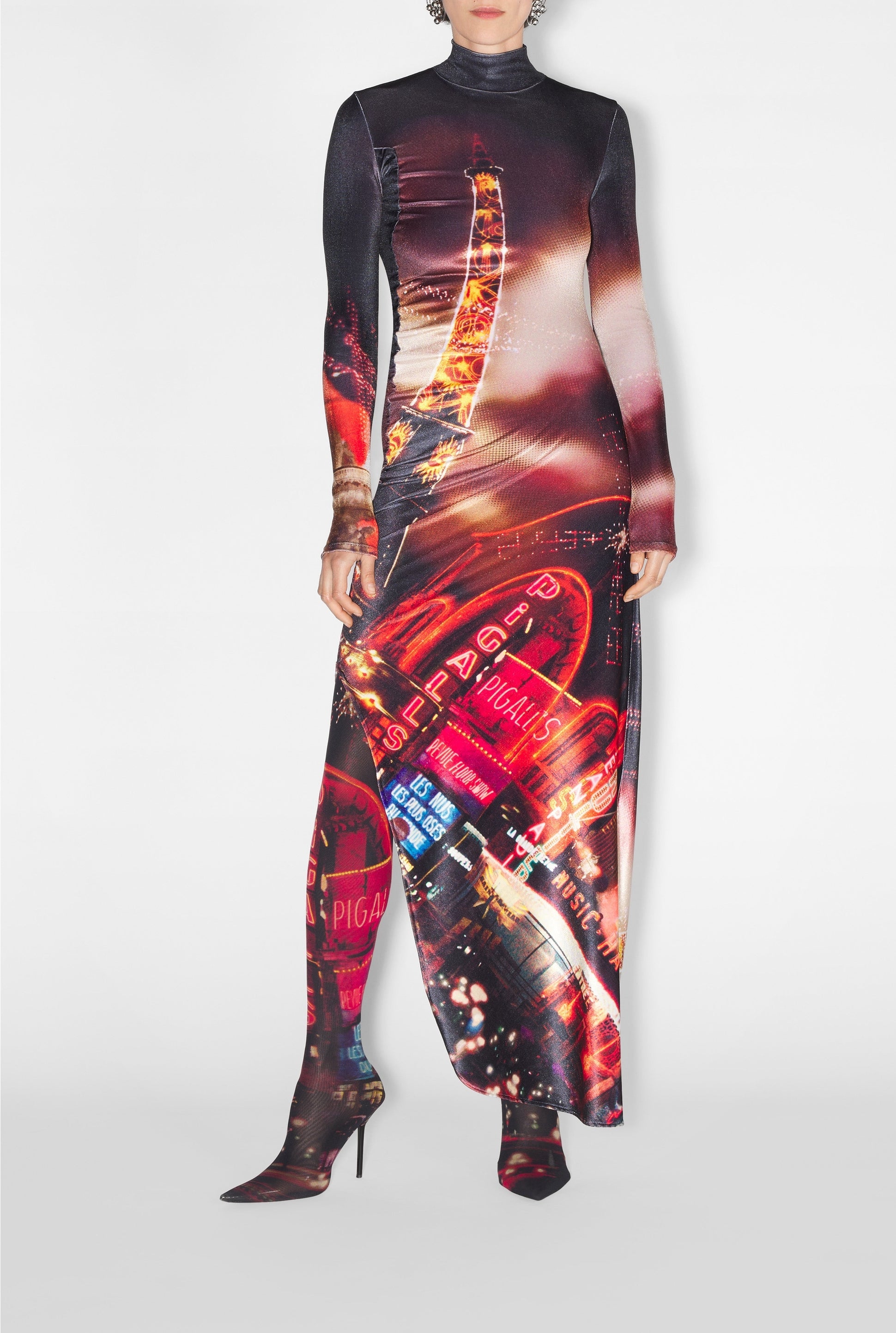 Robe longue imprimée en velours - Black & Red & Orange