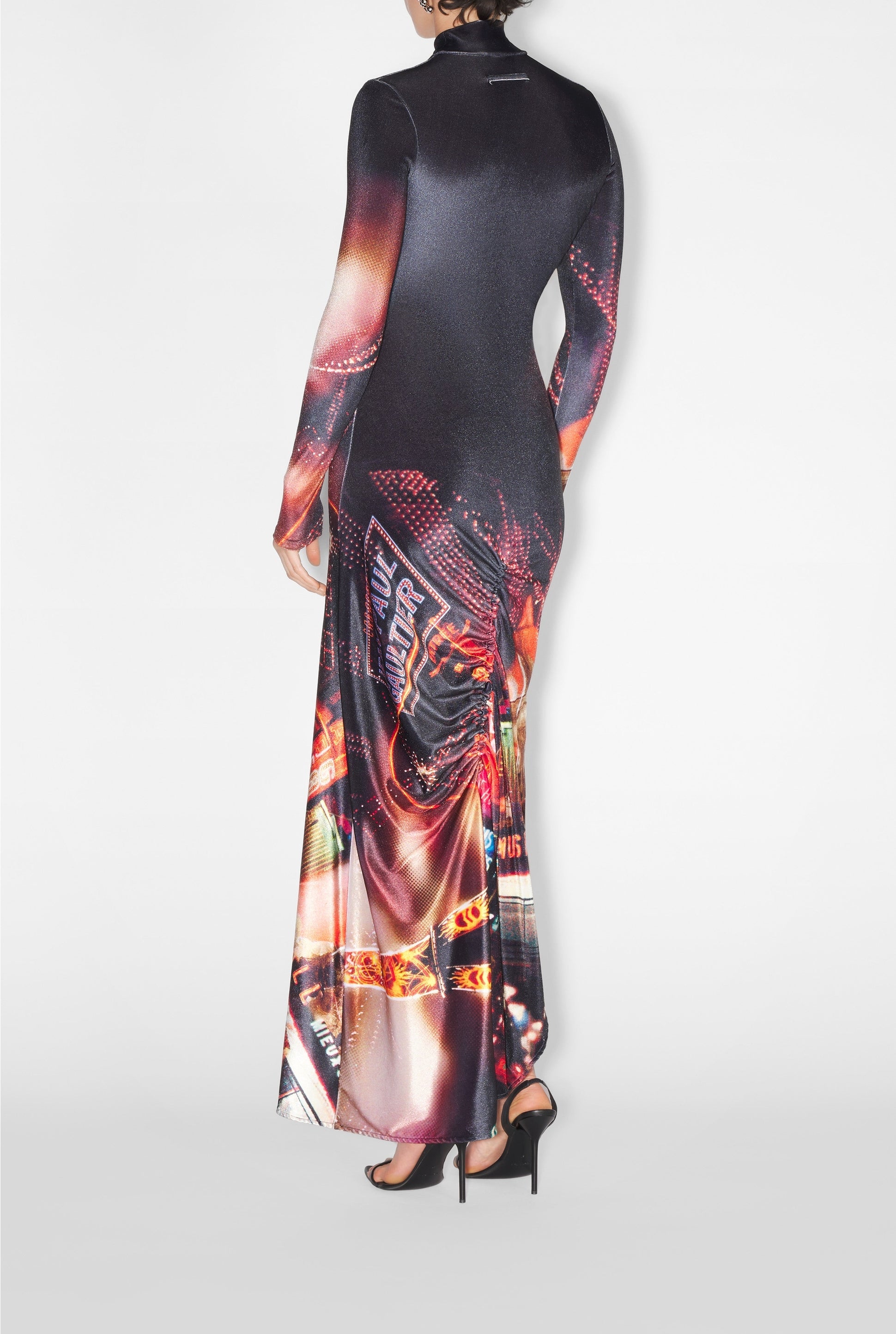 Robe longue imprimée en velours - Black & Red & Orange