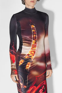 Robe longue imprimée en velours - Black & Red & Orange