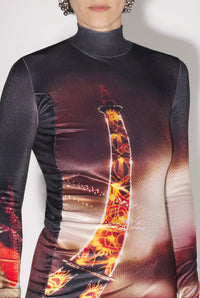 Robe longue imprimée en velours - Black & Red & Orange