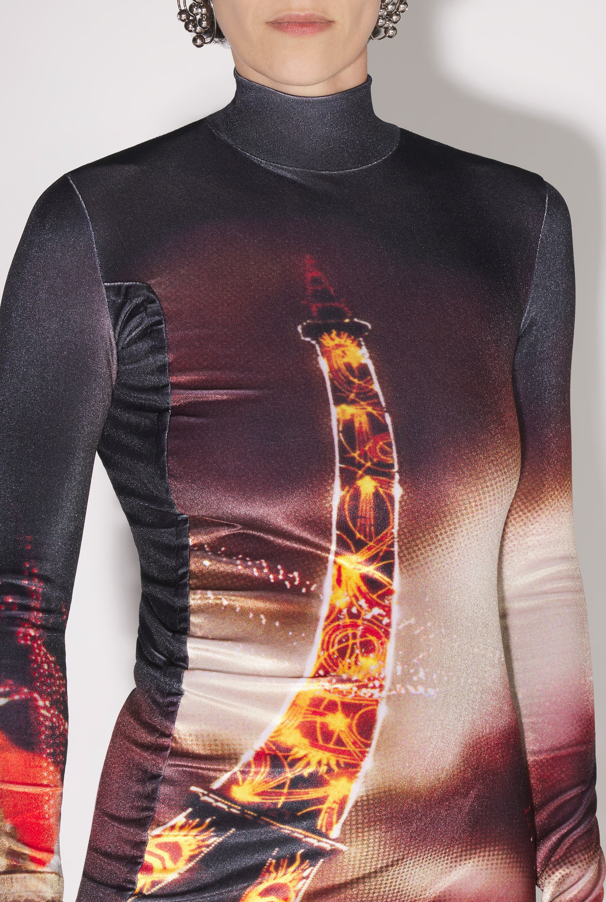 Robe longue imprimée en velours - Black & Red & Orange