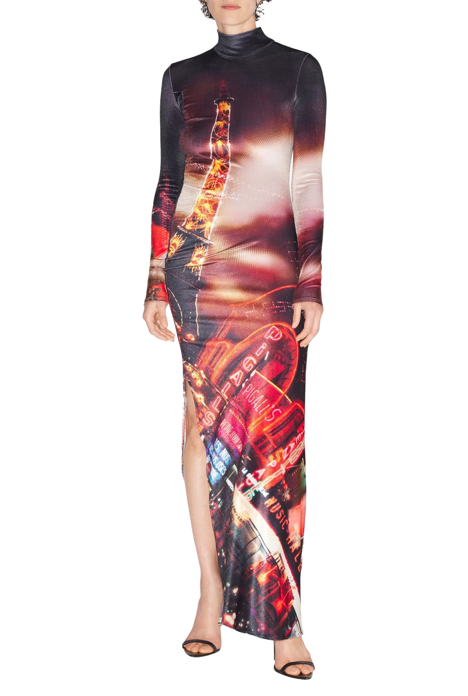 Robe longue imprimée en velours - Black & Red & Orange