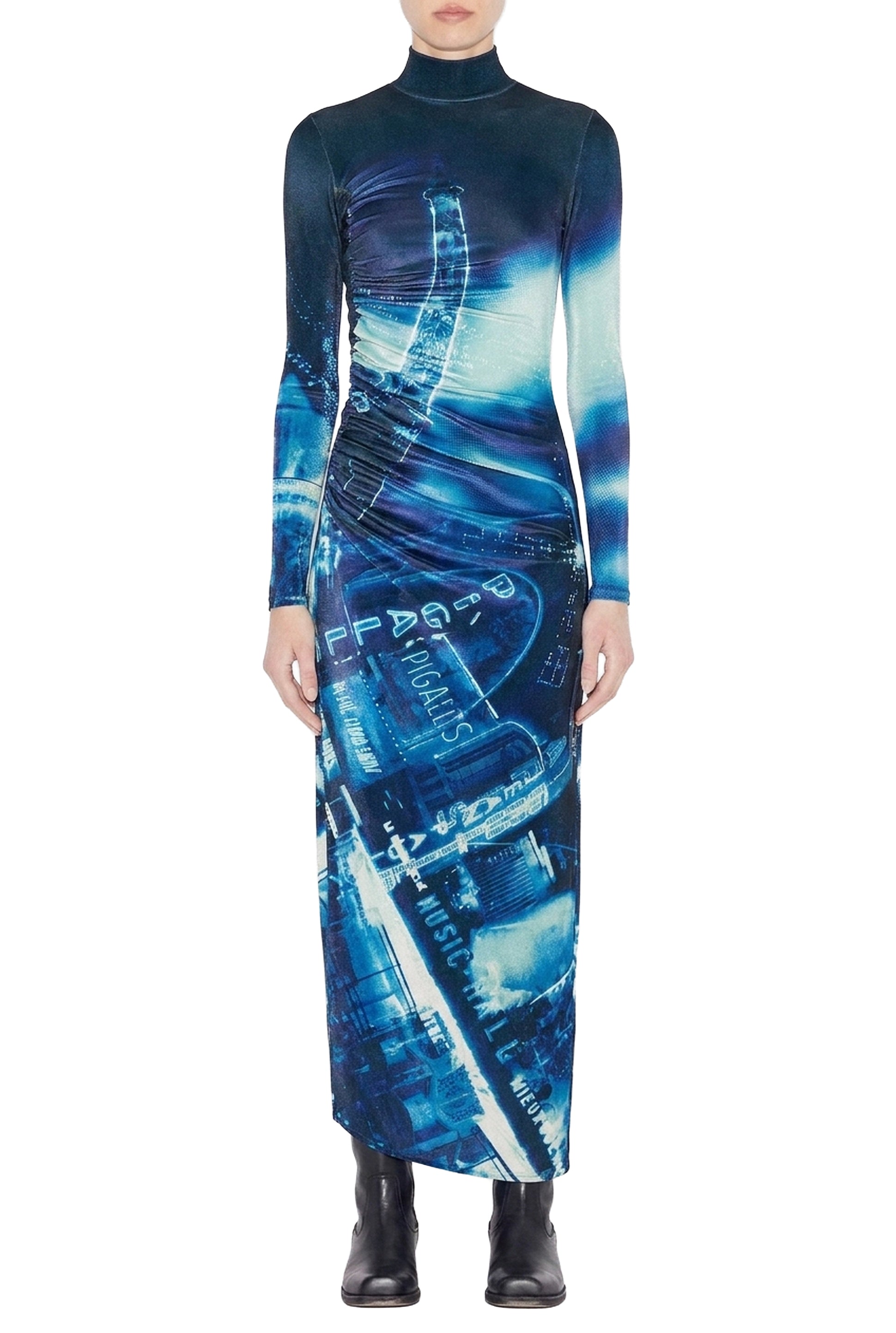 Robe longue imprimée en velours - Navy & Lightblue