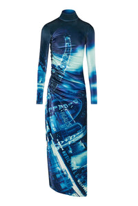 Robe longue imprimée en velours - Navy & Lightblue