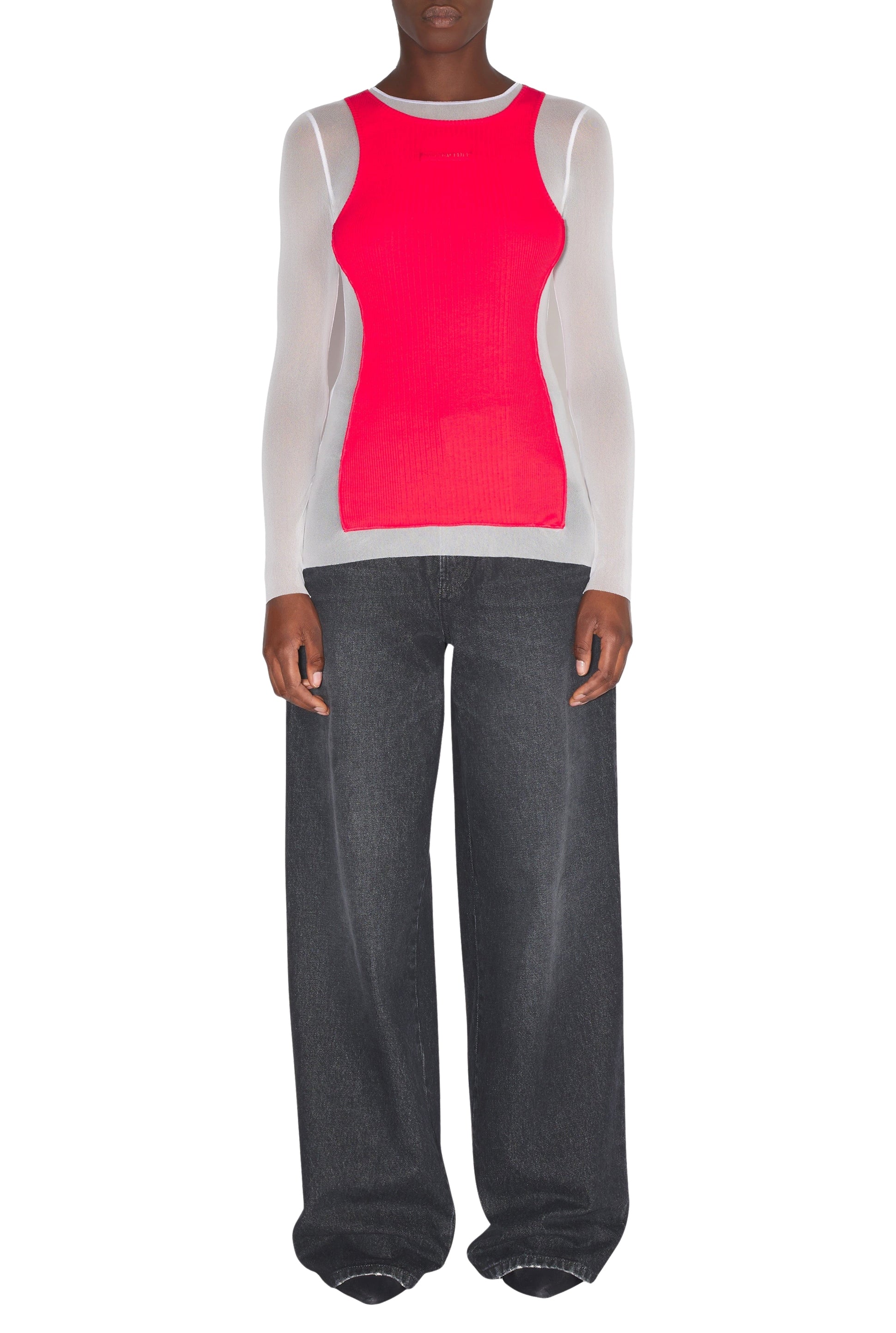 Top à manches longues en tulle - White & Red
