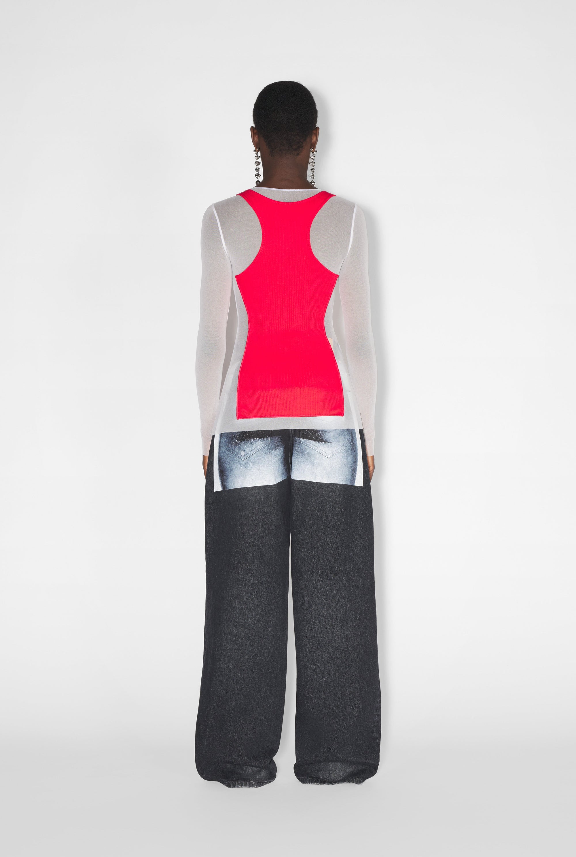 Top à manches longues en tulle - White & Red
